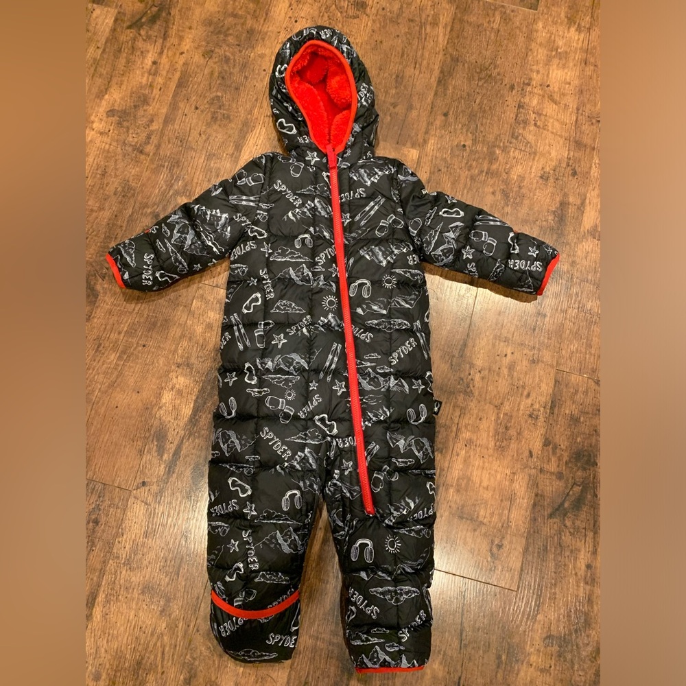 24m onesie snowsuit, super cozy, very warm, cuff over hands and feet, worn once!